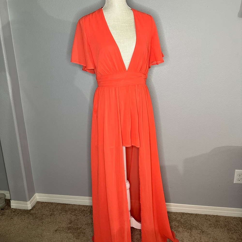 Coral romper shorts